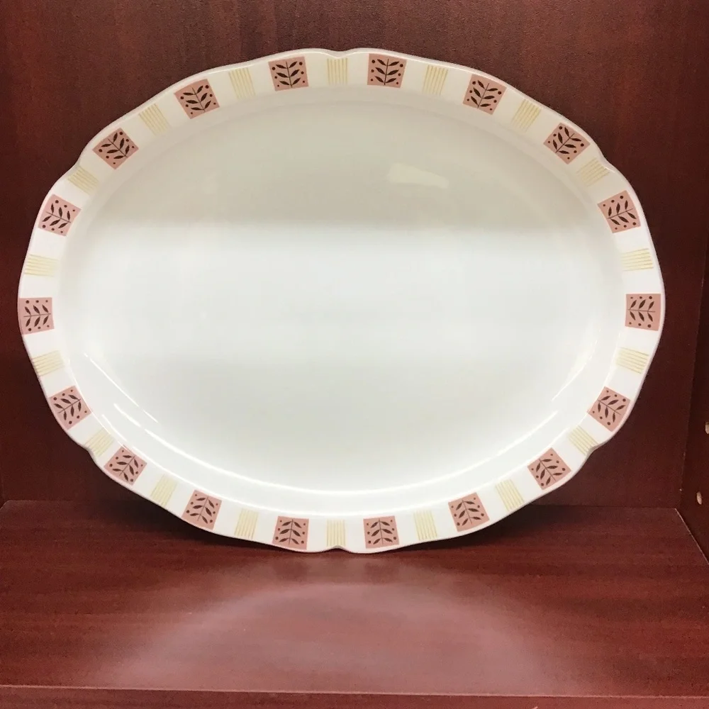 Vintage Heath Ovenware Serving Platter Oval Rose Brown Floral Pattern 1075‎